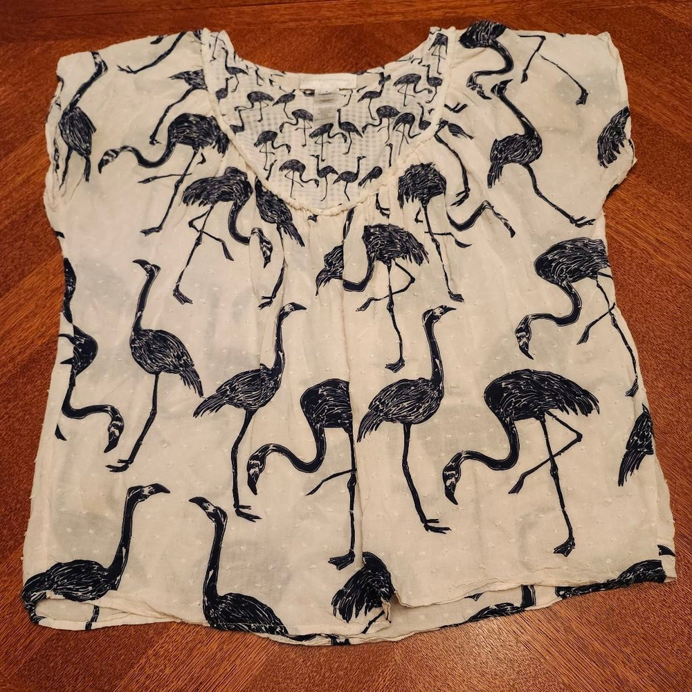 Women's coreylynncalter Blouse S White Black Flamingo Print A2